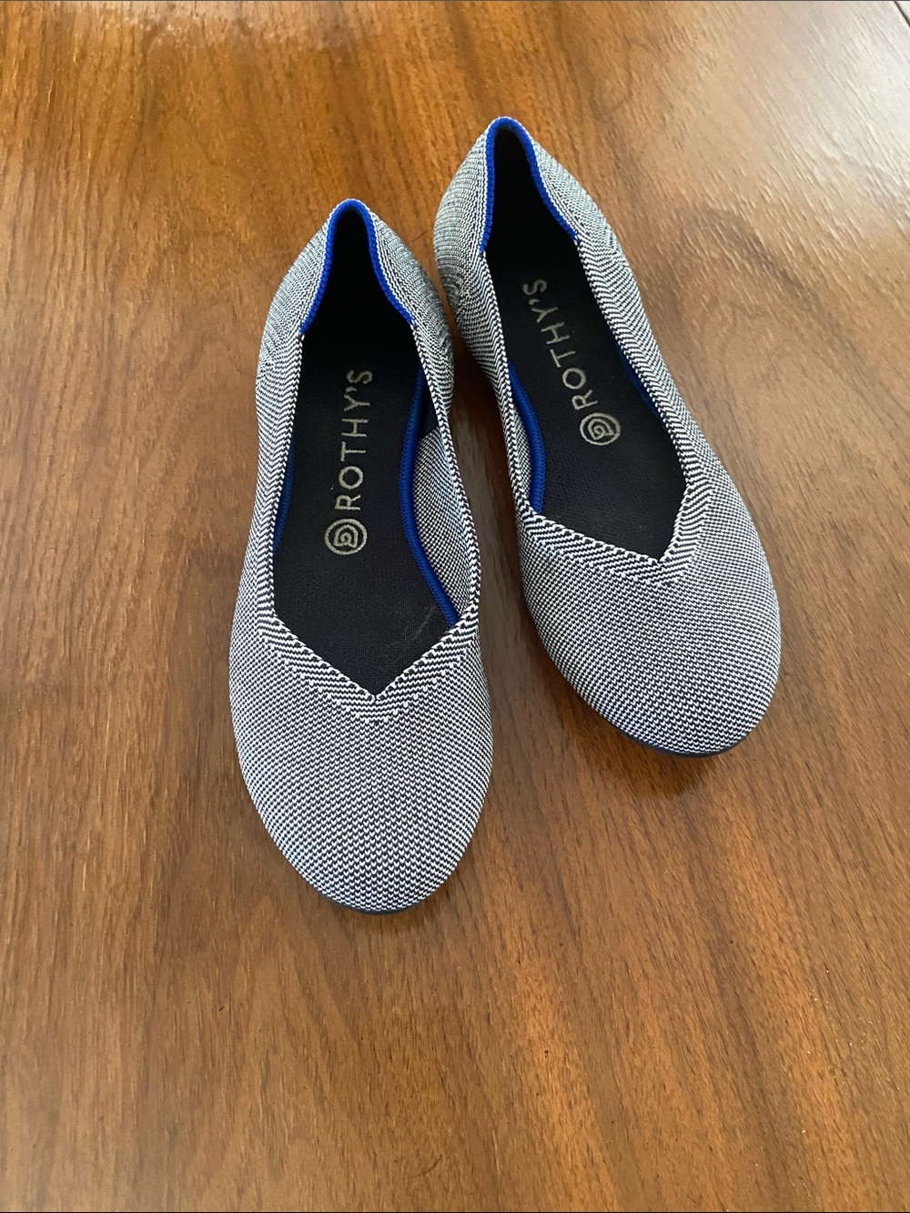 Rothy's Black & White Knit Ballet Flats with Blue Trim size 9